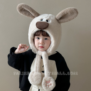 宝宝帽子秋冬季儿童围巾一体毛绒帽婴儿护耳男童女童保暖加厚冬款