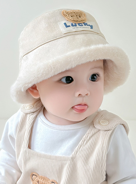 婴儿帽子冬季洋气宝宝渔夫帽男宝宝加绒保暖防风外出婴幼儿秋冬帽