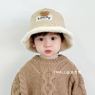 宝宝帽子秋冬渔夫帽儿童加绒毛绒帽防风帽保暖盆帽男童女童渔夫帽