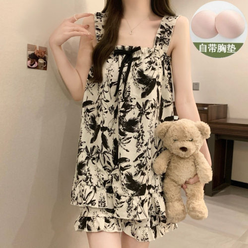 带胸垫睡衣女夏季新款云朵棉吊带