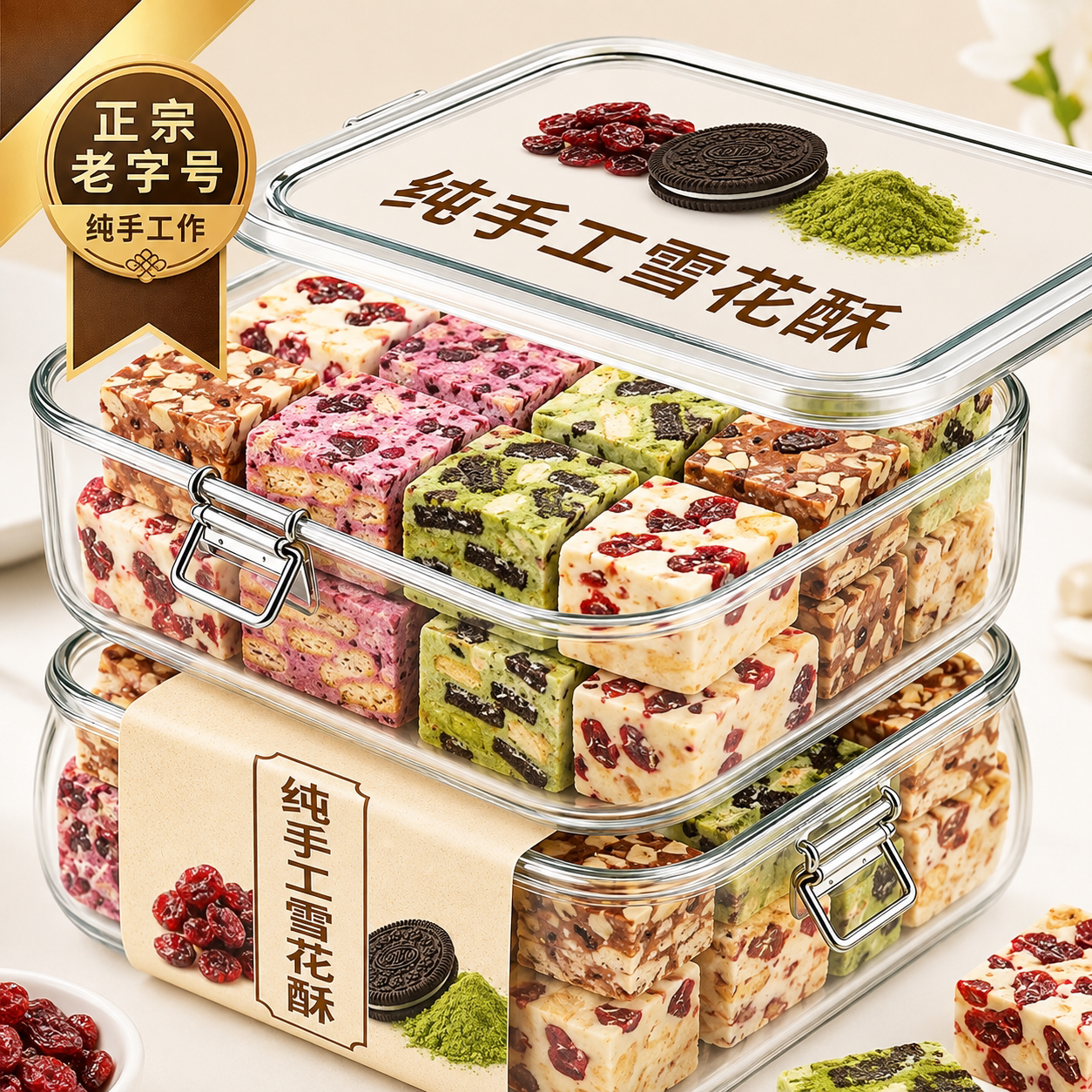 纯手工制作雪花酥饼干巧克力原材料草莓羊奶芙沙琪玛糕点零食小吃图片