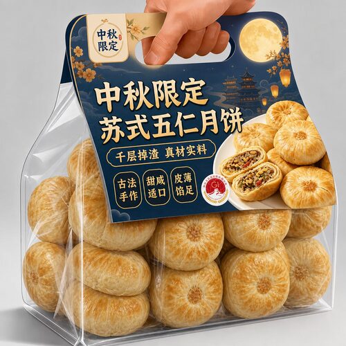 传统苏式酥皮五仁月饼正宗老式手工月饼中秋节送礼糕点官方旗舰店