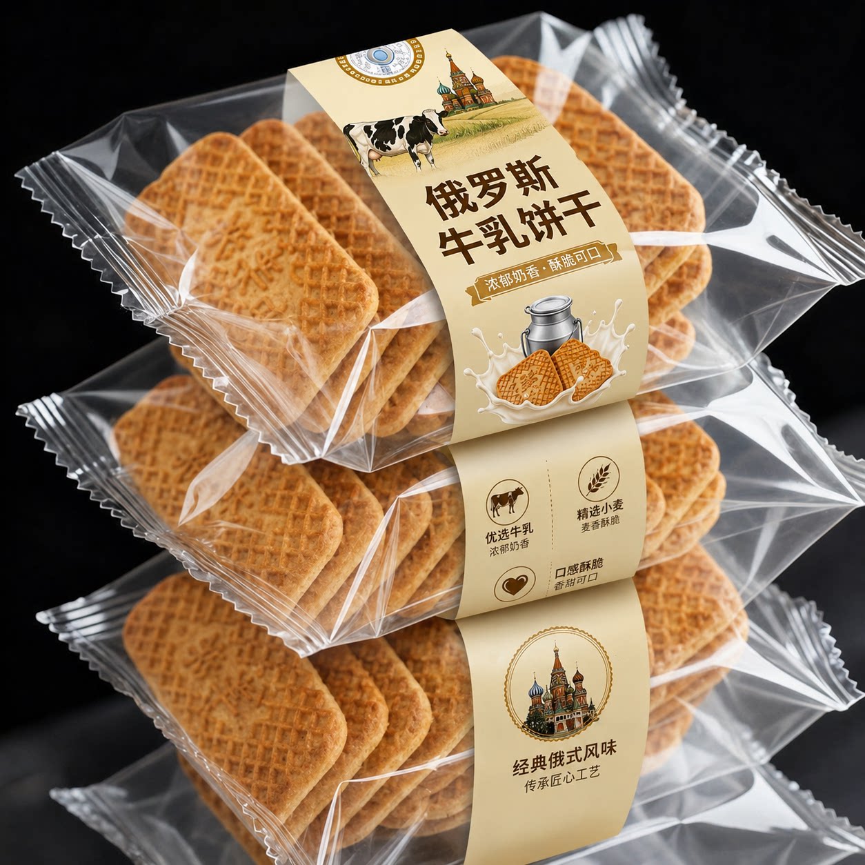 俄罗斯饼干原装进口官方旗舰店牛乳饼干特浓特仑酥曲奇钙奶饼干