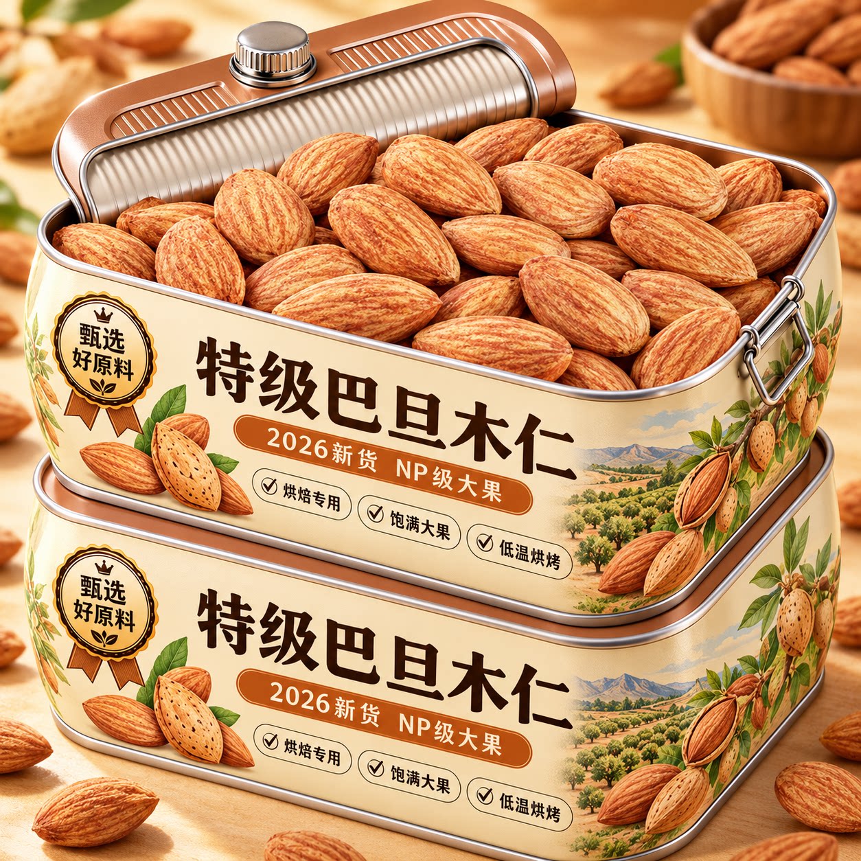2026新货原味巴旦木仁NP级大颗粒官方旗舰店烘焙专用扁桃仁干坚果