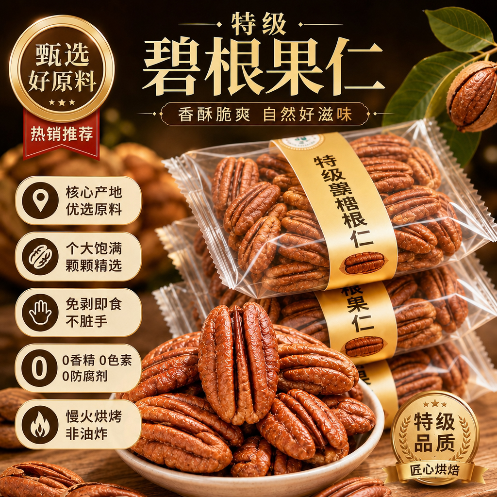 原味碧根果仁小包装奶油味长寿果美国核桃孕妇干果仁坚果零食批发图片
