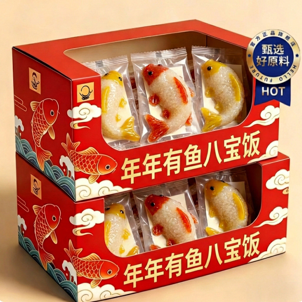 央妈推荐年年有鱼八宝饭年年有鱼鱼形山楂鱼年夜饭糯米饭清真豆沙,粮油调味/速食/干货/烘焙,饭团/八宝饭,淘宝优惠券,粉丝福利购,淘宝优惠卷