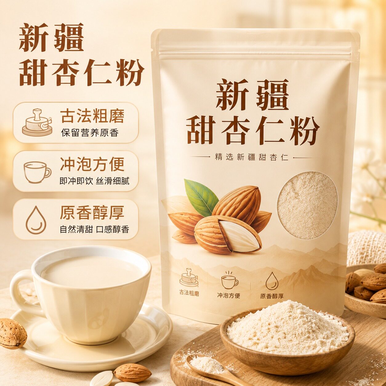 新疆甜杏仁粉官方旗舰店原味无添加古法古法炮制烘焙专纯天然现磨图片