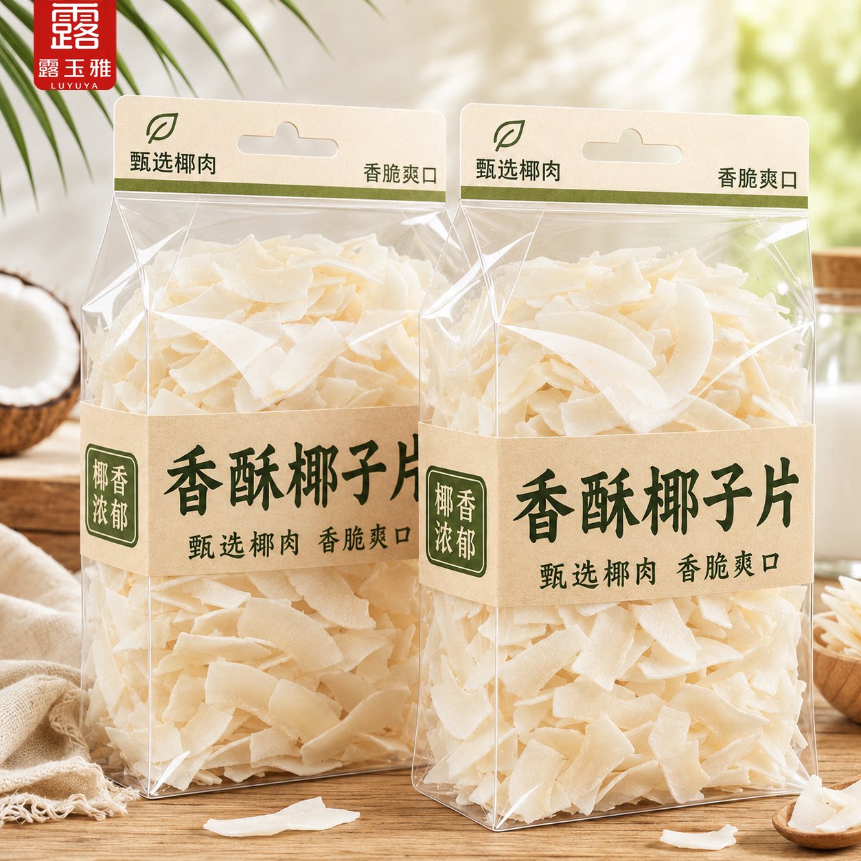 海南特产椰子片脆片香烤椰肉干椰片碎脆椰角肉无糖精烘焙休闲零食