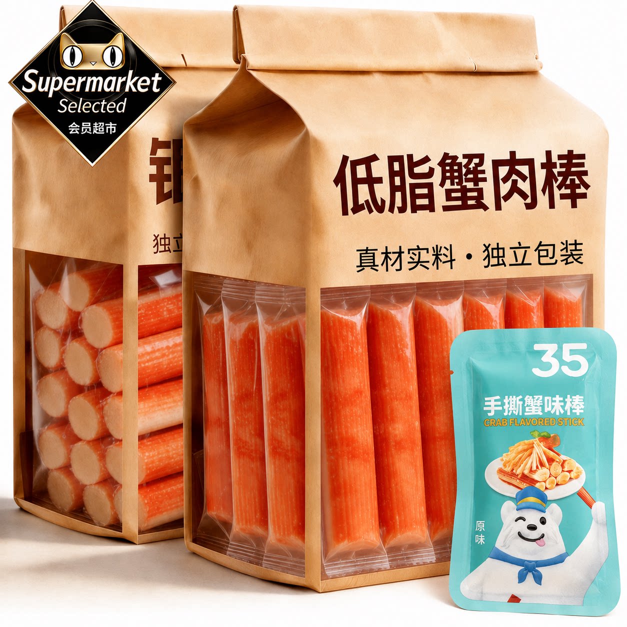 天妇罗巨无霸蟹柳真蟹肉无添加低脂松叶蟹寿司专用手撕轻食高蛋白