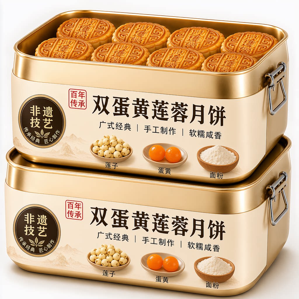 广式双蛋黄白莲蓉月饼礼盒装2026中秋节送礼五仁多口味官方旗舰店