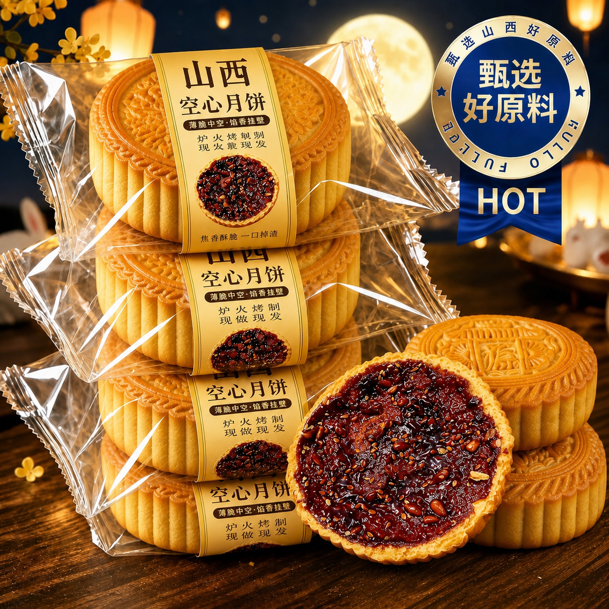 山西空心月饼旗舰店老字号吕梁特产纯手工红糖胡麻油五仁月胼送礼