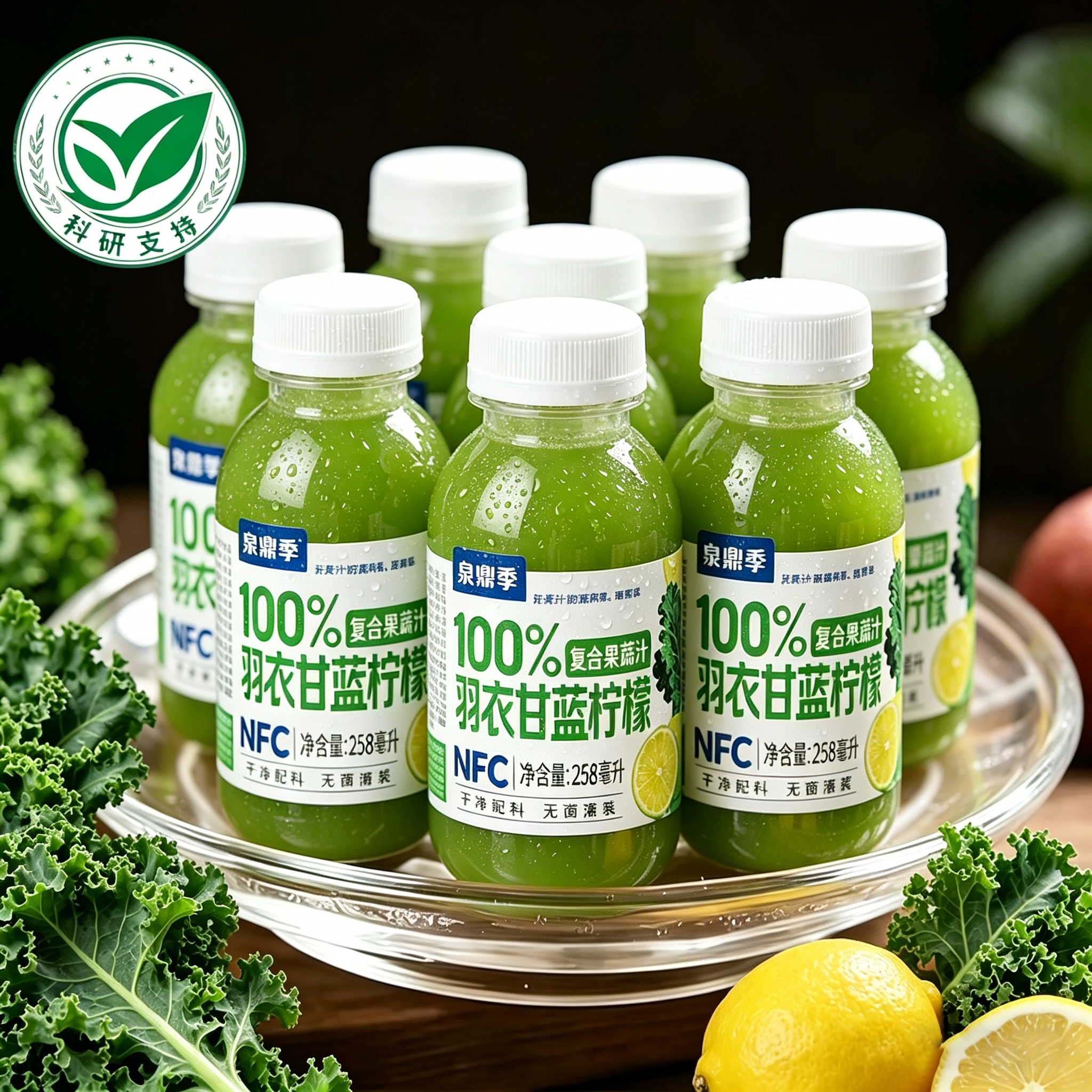 羽衣甘蓝柠檬复合果蔬汁100%NFC饮料0脂肪解腻瓶装减脂代大餐饮品
