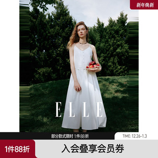 ELLE度假风吊带连衣裙女2025夏新款 HSU 优雅收腰a字裙 ESTER