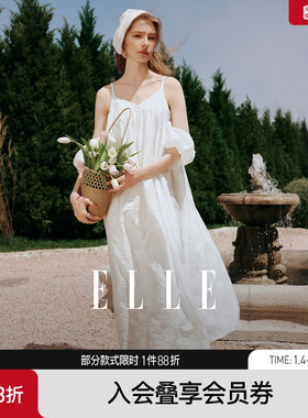 【ESTER HSU牛奶湖泊】ELLE法式泡泡袖提花连衣裙女25夏新款a字裙