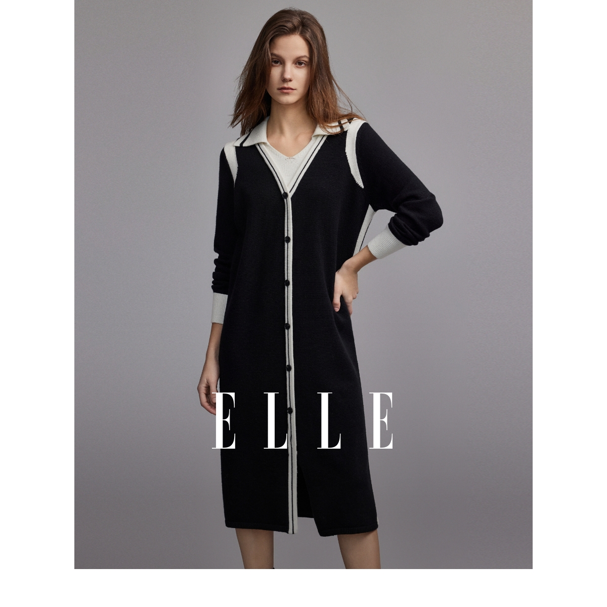 针织连衣裙elle气质小众裙子