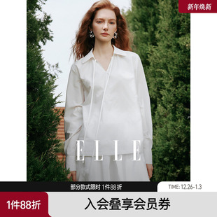 ESTER 新款 HSU 女2025夏季 通勤衬衣 ELLE白色高级感蝴蝶结衬衫