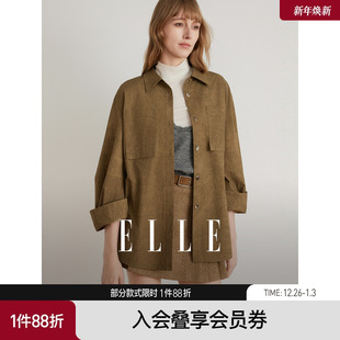 女2025冬新款 宽松纯棉衬衫 ELLE法式 别致小众气质上衣 商场同款