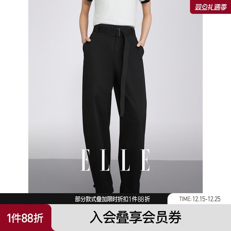 ELLE法式设计感镰刀直筒裤女2025秋季新款小个子时尚通勤休闲