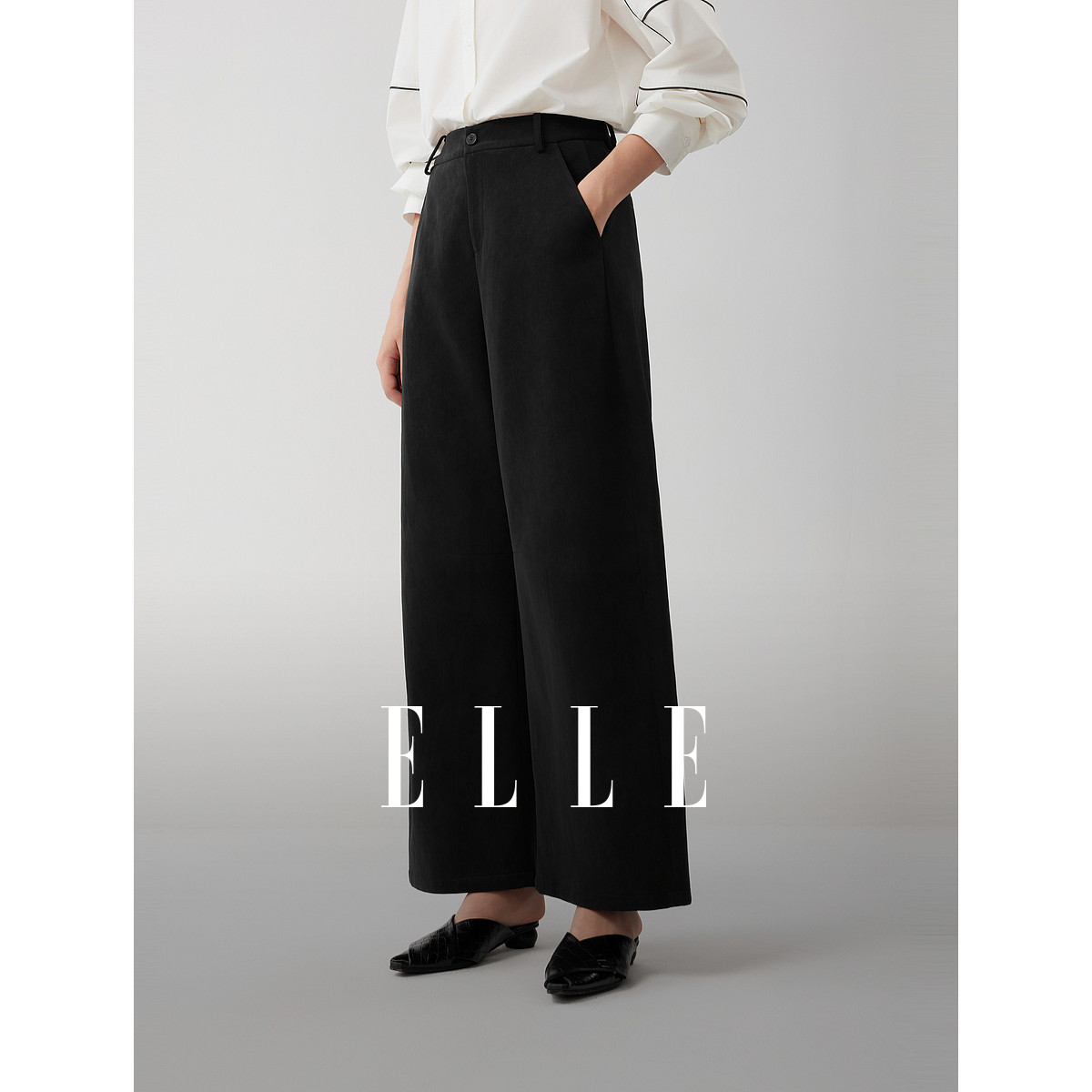 ELLE摩登高级感休闲皮裤女2025冬季新款宽松通勤时尚小众香蕉