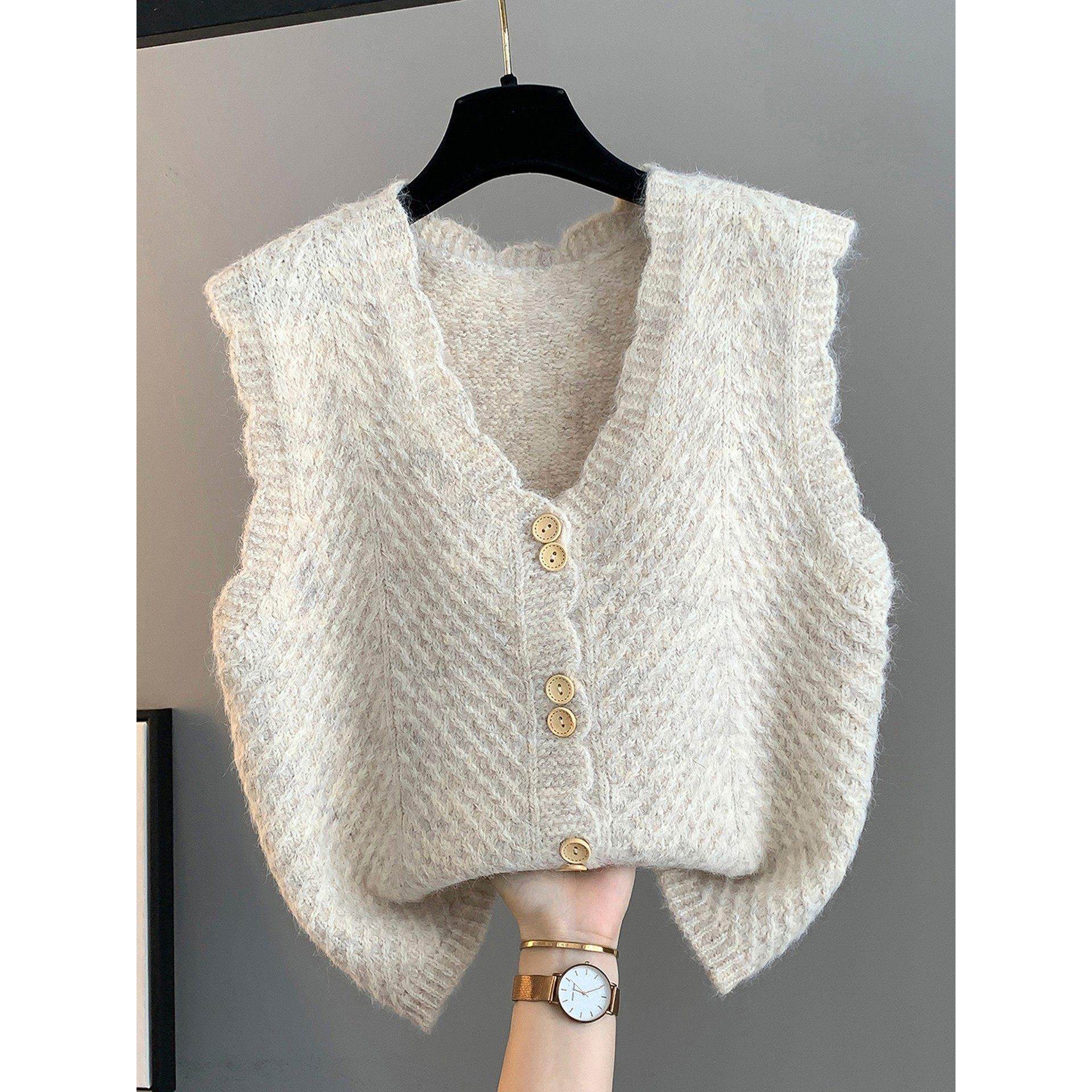 韩国小众花边针织马甲背心女秋冬季外穿时尚配T恤叠穿毛衣马夹