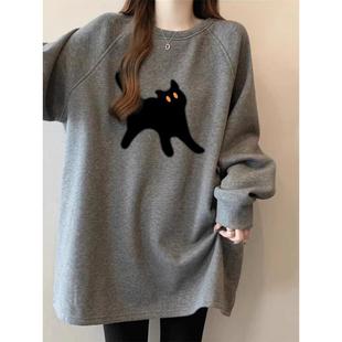 搭配鲨鱼裤的上衣女秋冬加绒加厚中长款T恤卫衣打底衫内搭遮屁股