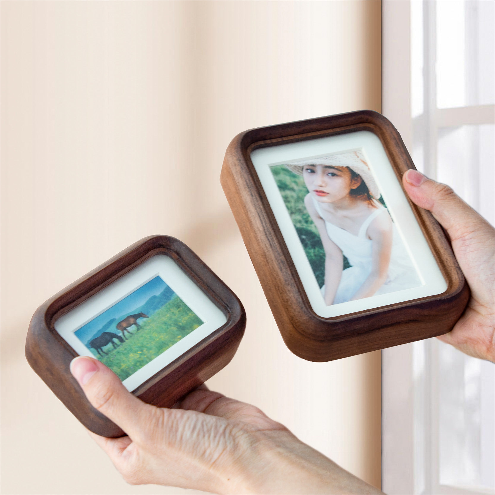 黑胡桃实木拍立得相框摆台卡通迷你洗照片做成小摆件画框diy打印