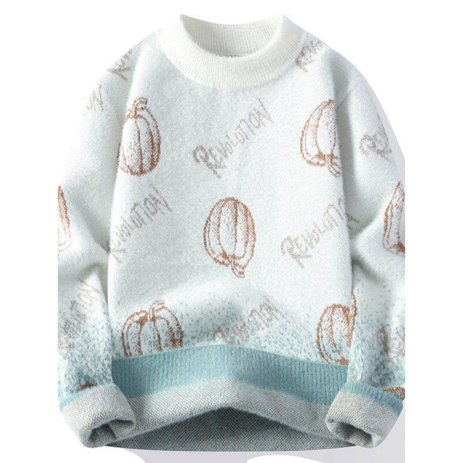 恒源祥水貂绒毛衣男款秋冬季加厚保暖学生线衣青少年提花针织衫潮