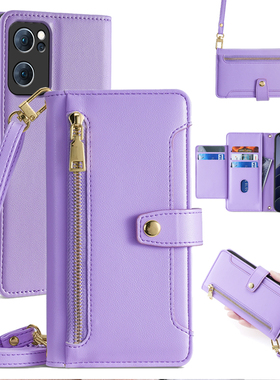 适用opporeno7手机壳斜挎7pro全包镜头reno6pro+翻盖7se真皮保护套5Pro十防摔0pp0reno5K背带挂绳4pro钱包式z