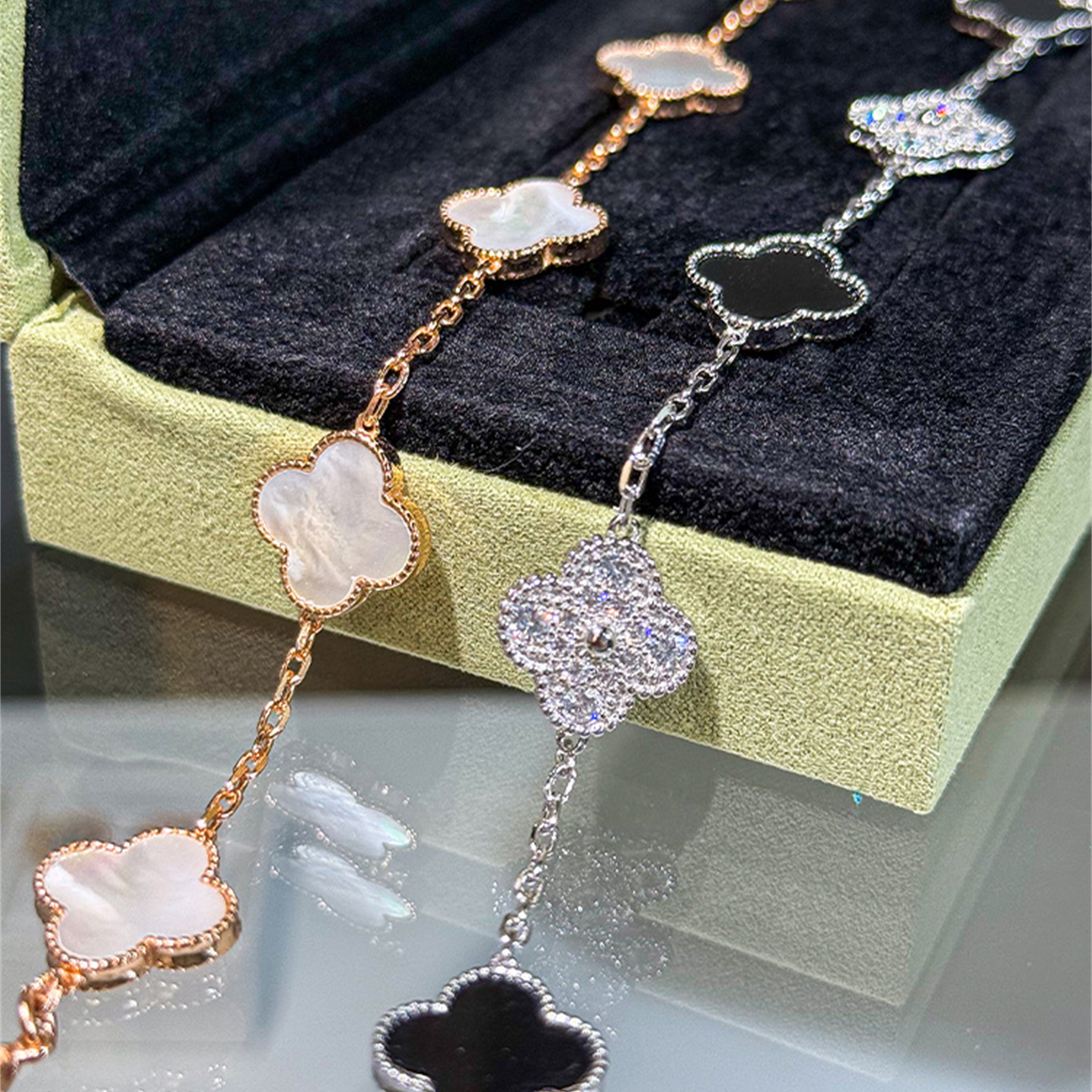 幸运四叶草五花手链女18k金