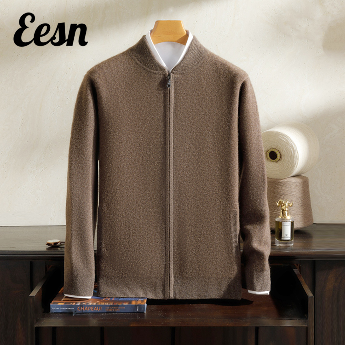 重磅空气层加厚棒球服山羊绒开衫