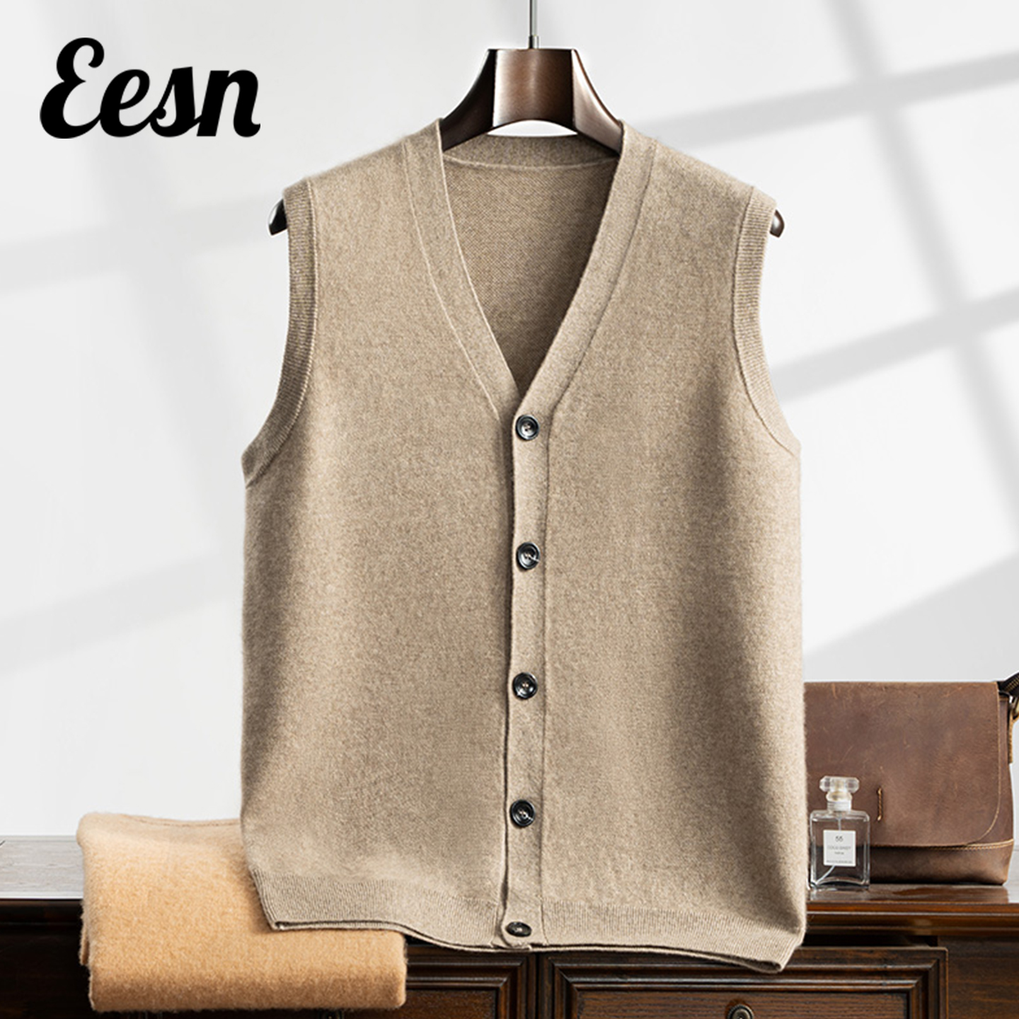 秋冬新款男款V领山羊绒马甲外套