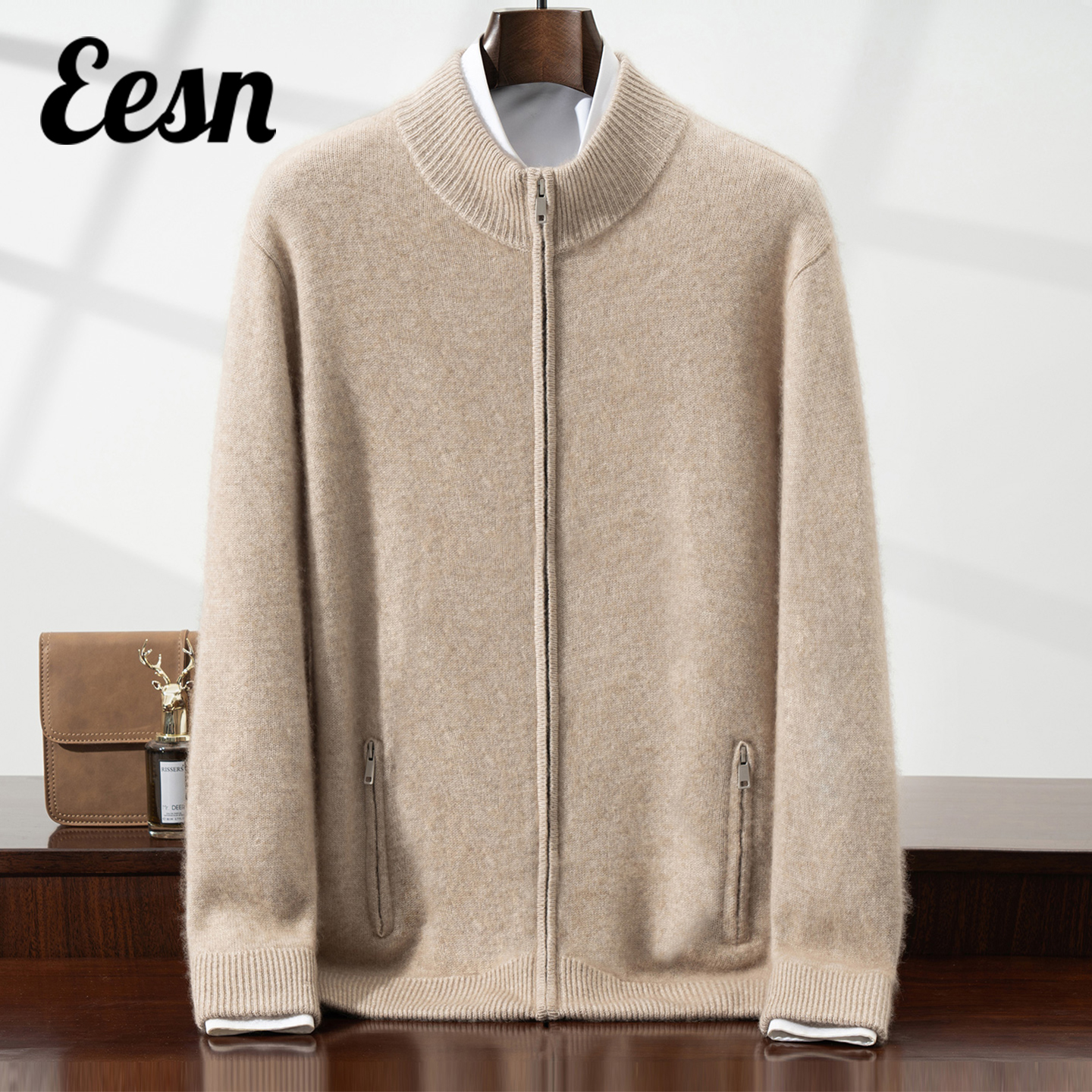 秋冬新款加厚半高领山羊绒开衫