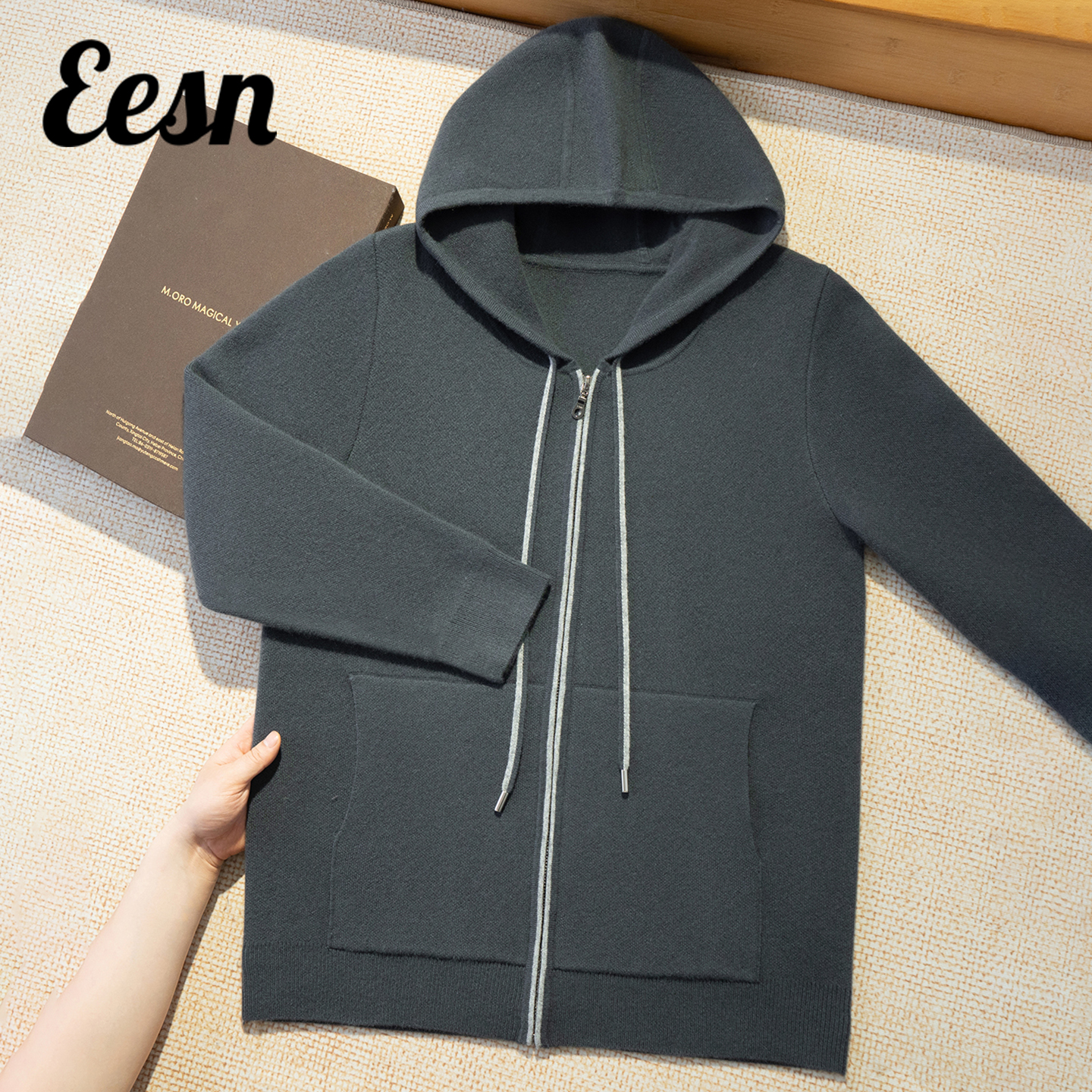 加厚男士连帽拉链100%山羊绒开衫