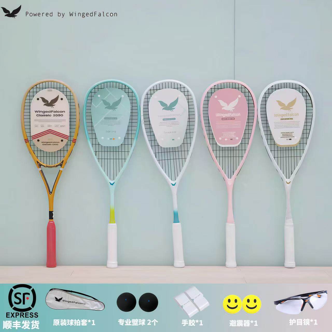 隼张WingedFalcon Force/Dream系列110g专业超轻全碳男女壁球拍