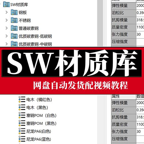 Solidworks材质库SW材料库GB材料库国标配使用教程配视频