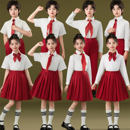 儿童中国风合唱演出服装中小学生爱国红歌诗朗诵红色主题演讲比赛