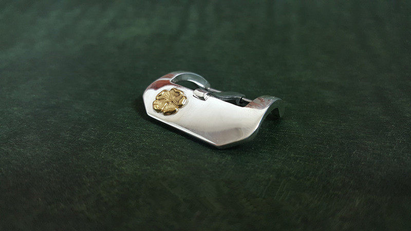 手工纯银表扣定制复古锤纹亮光简洁24k金蔷薇镶嵌手表带针扣包邮