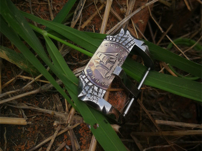手工纯银表扣定制花边复古做旧黄铜古帆船币镶嵌手表配件针扣包邮