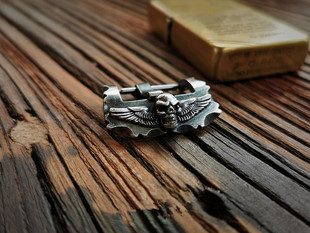 手工银表扣定制美式复古做旧敢死队游环乌鸦骷髅银扣表带针扣包邮