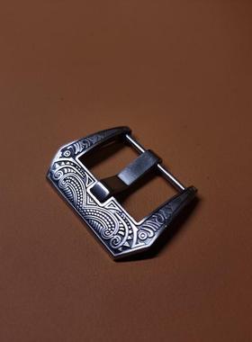 钢表扣精钢针扣不锈钢玛雅图腾纹 18/20/22mm手表带配件扣子配件