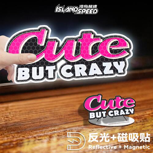 粉黑Cute但疯狂反光文字贴欧美潮酷个性车窗摩托防水装饰贴