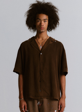 Brokenonyx 天丝混纺阿罗哈夏威夷衬衫复古手钉猫眼石刺绣短袖