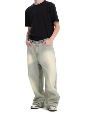 Brokenonyx 反底涂鸦印花牛仔裤水洗做旧拼接复古高街宽松直筒裤