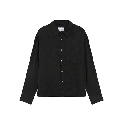 Brokenonyx 定织褶皱肌理感100%醋酸黑色宽松轻奢衬衫