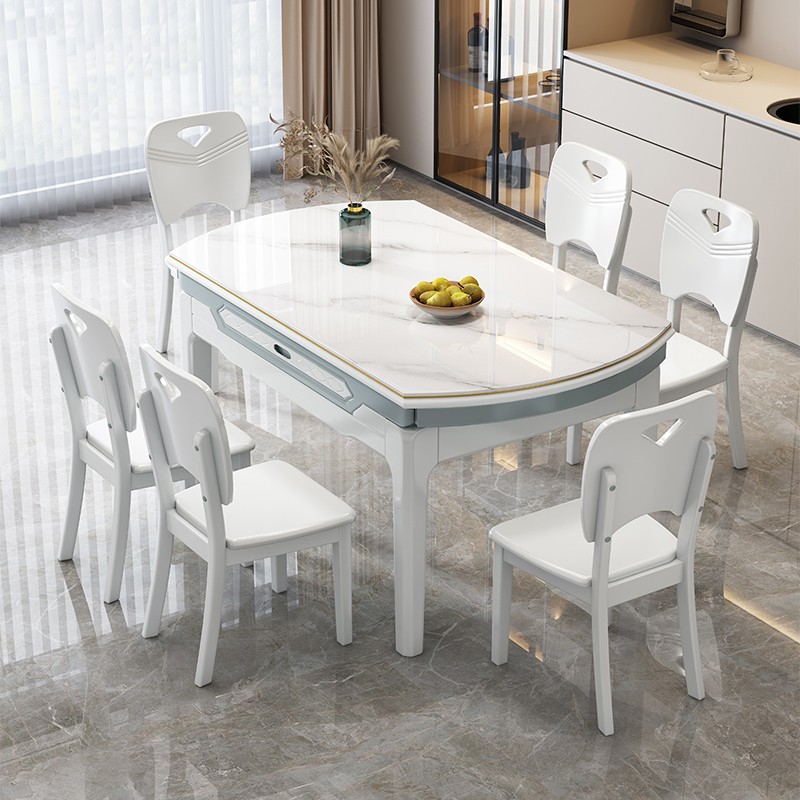 欧派实木岩板餐桌椅组合家用客厅小户型现代简约轻奢伸缩饭桌可变