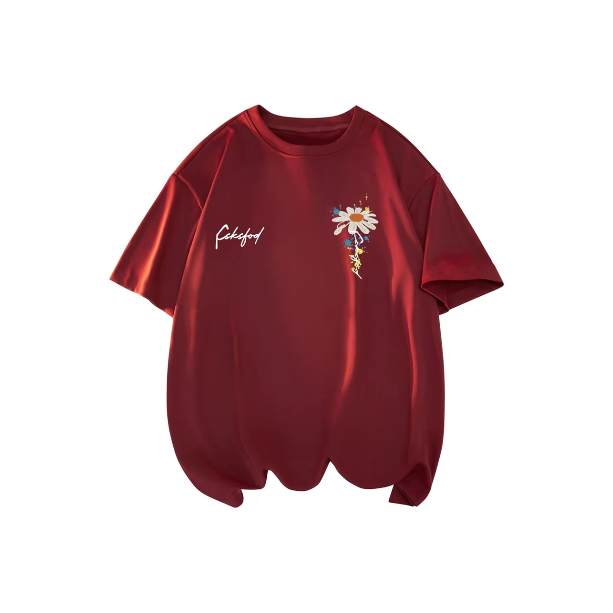 CSKS美式复古品牌字母斜体彩色泼墨雏菊Logo印花短袖T恤 男女同款