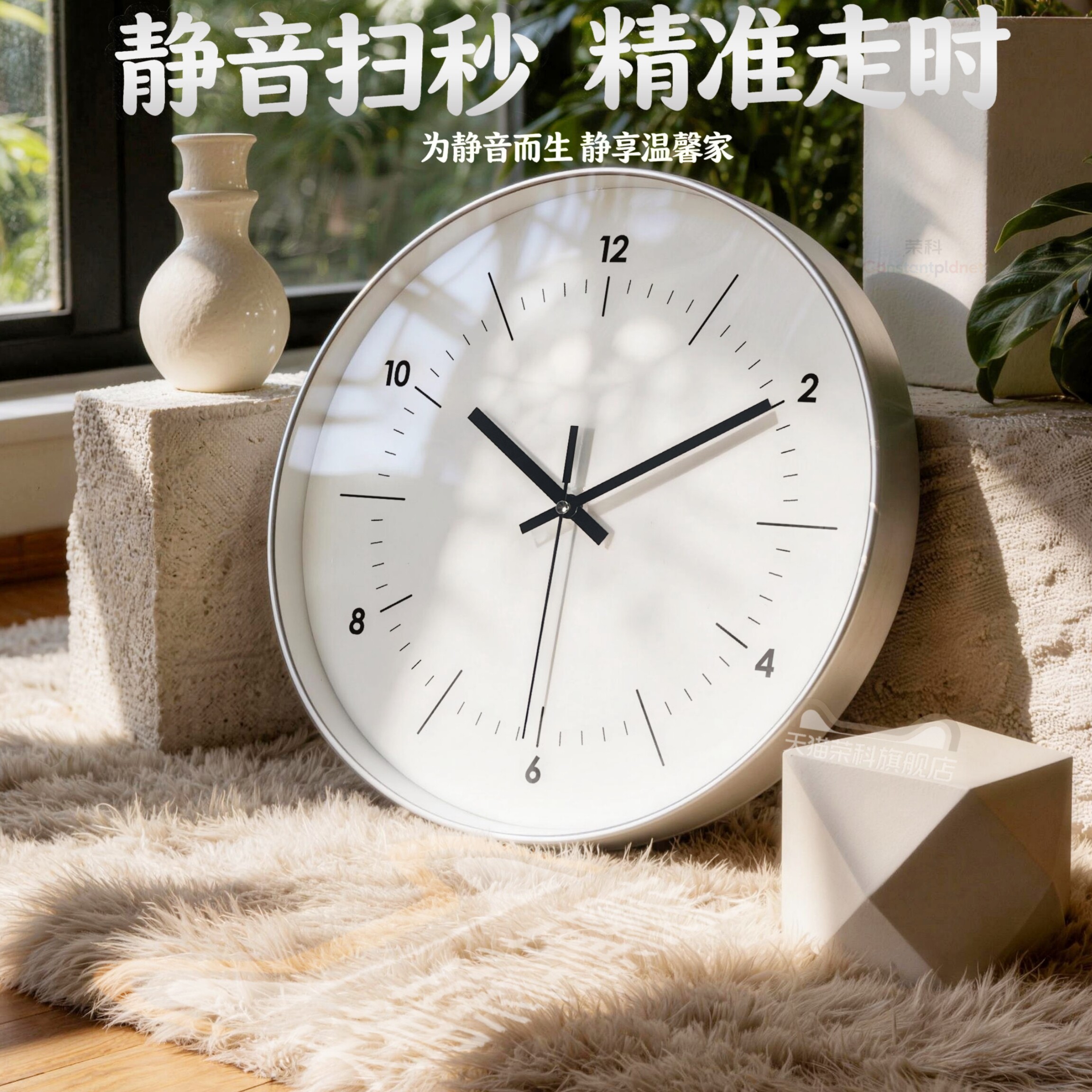 荣科静音扫秒挂钟客厅时尚简约现代精准走时挂墙钟表家用卧室时钟