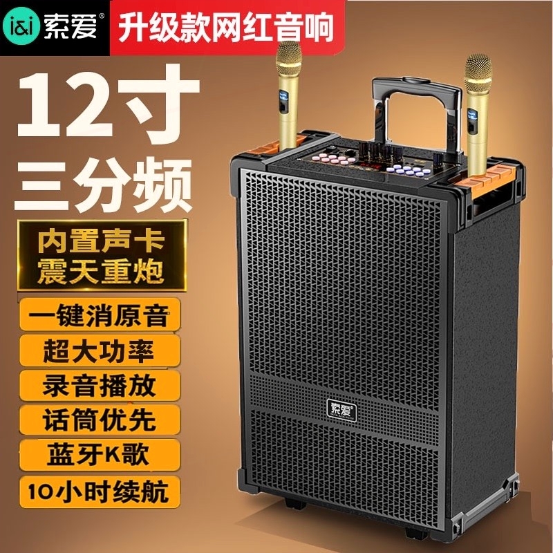 索爱蓝牙户外音响自带声卡一体机舞音箱k歌演出直播专用拉杆广场