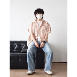 【小个子特制衣长】HFB夏季条纹衬衫短袖慵懒风短款T恤外套BN59