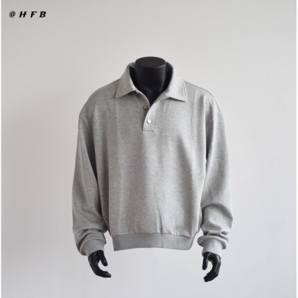 HFB 春秋美式复古运动风简约高级太空棉翻领套头长袖卫衣外套0211